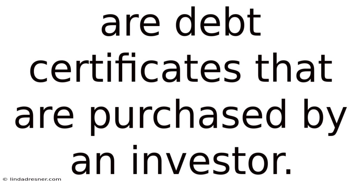Are Debt Certificates That Are Purchased By An Investor.