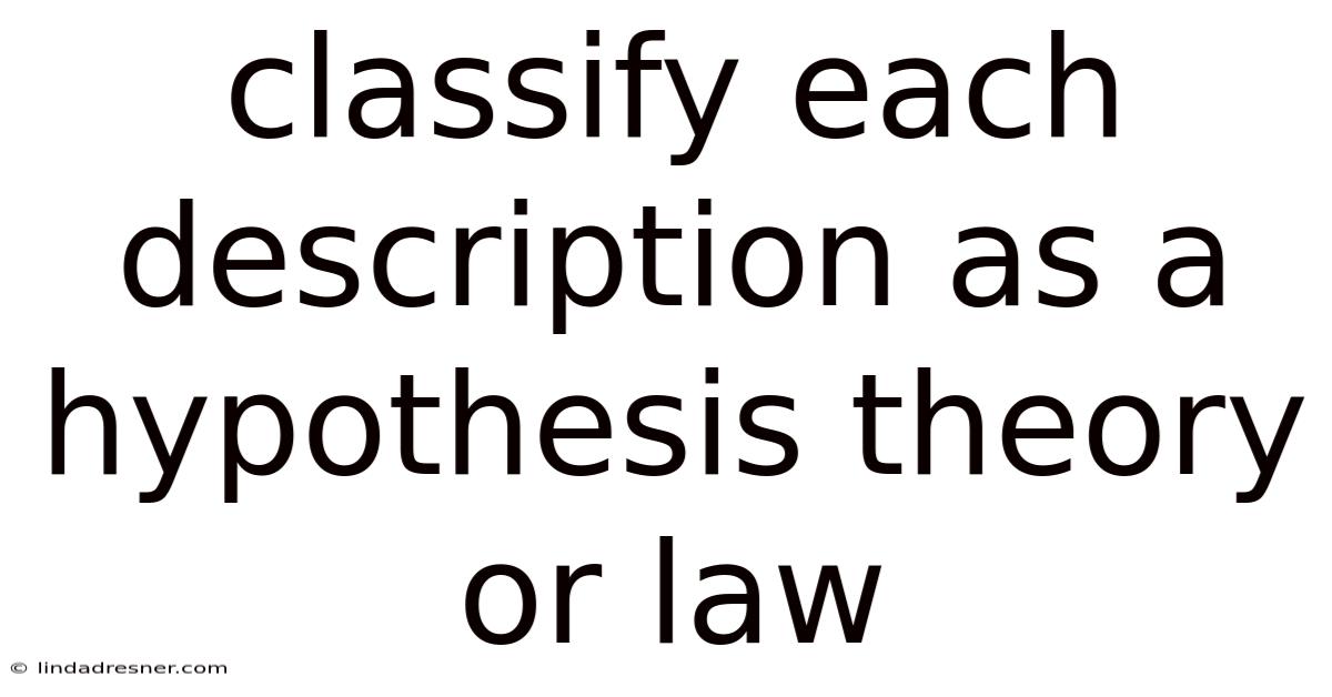 Classify Each Description As A Hypothesis Theory Or Law