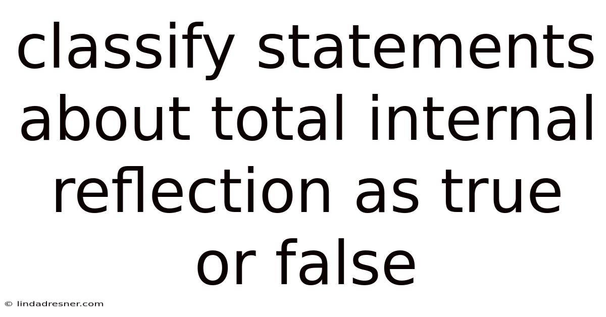 Classify Statements About Total Internal Reflection As True Or False