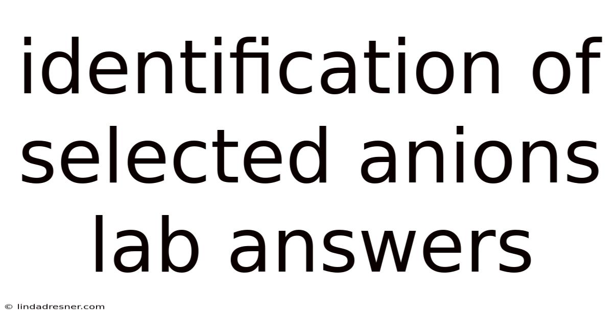 Identification Of Selected Anions Lab Answers