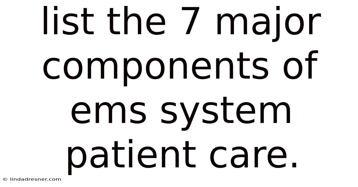 List The 7 Major Components Of Ems System Patient Care.