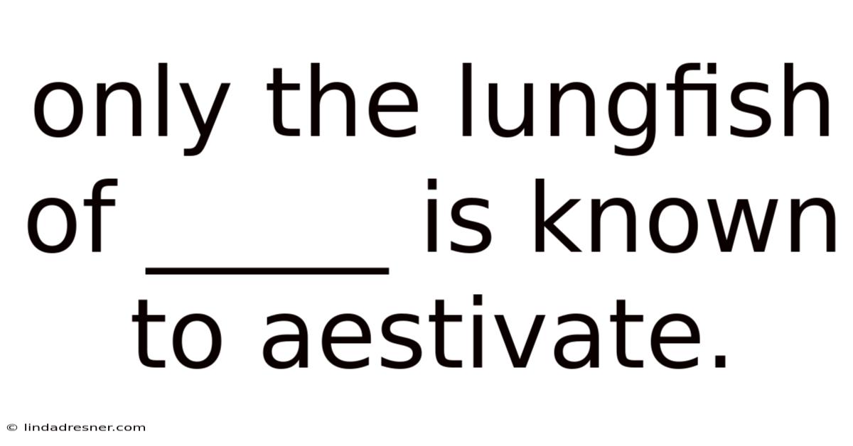 Only The Lungfish Of _____ Is Known To Aestivate.