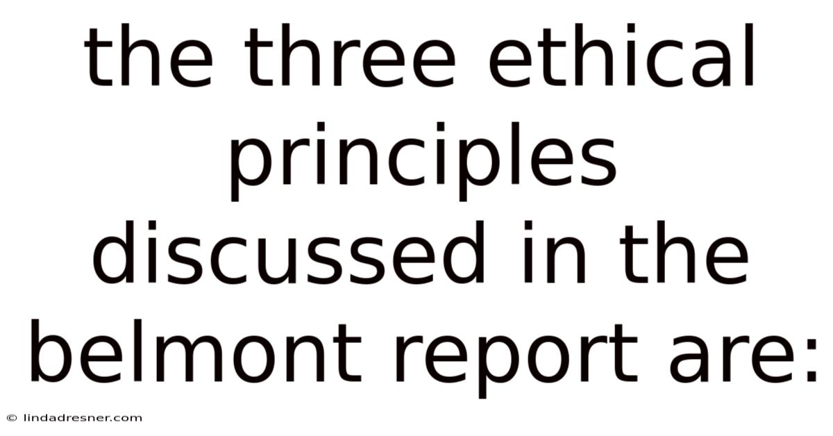 The Three Ethical Principles Discussed In The Belmont Report Are: